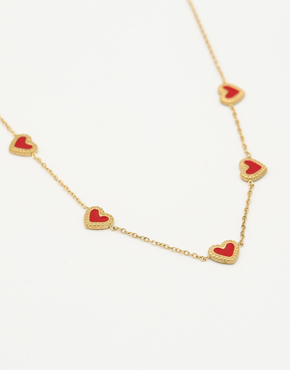 ketting vintage hartjes rood goudkleurig