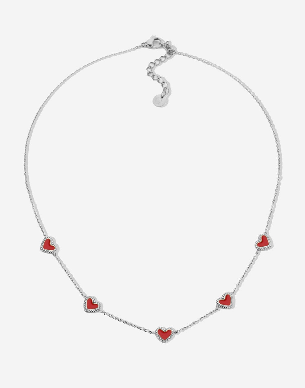 ketting vintage hartjes rood zilverkleurig