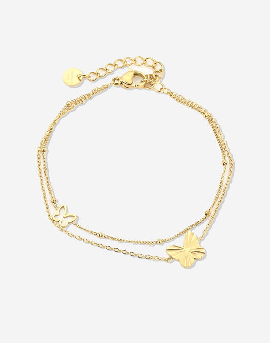 armband dubbel vlinders goudkleurig