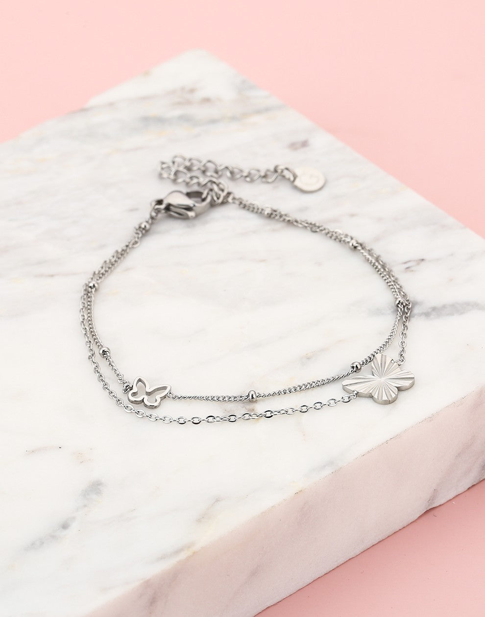 armband dubbel vlinders zilverkleurig