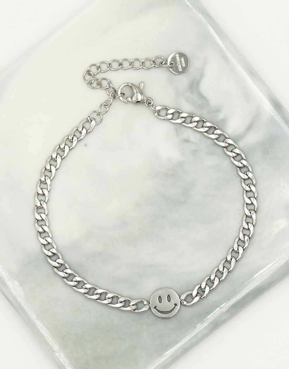Schakelarmband met smiley zilverkleurig