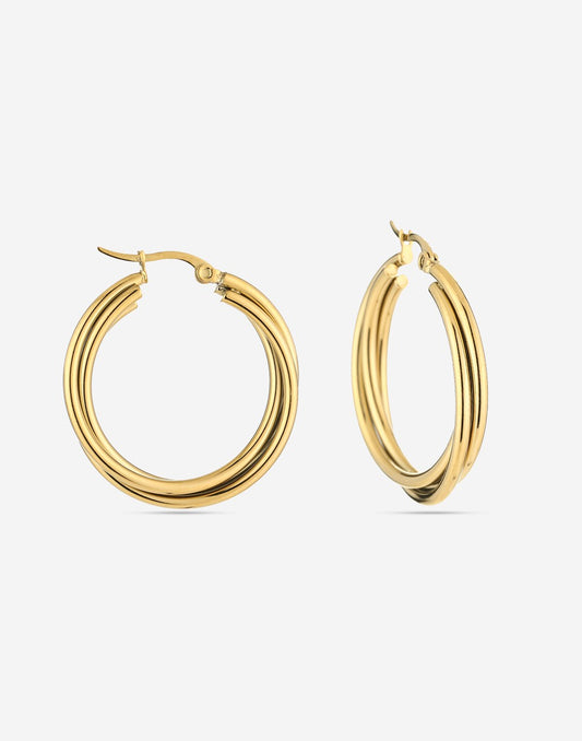 Triple oorringen 30mm goudkleurig