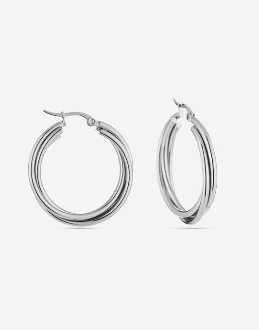 Triple oorringen 30mm zilverkleurig