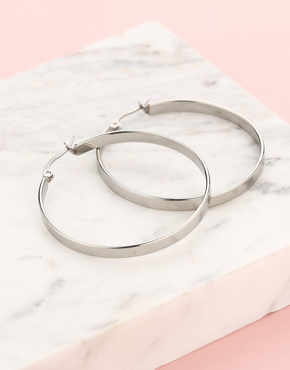 Platte hoops 40mm zilverkleurig