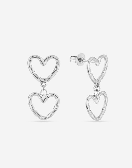 Oorsteker open hartjes zilverkleurig