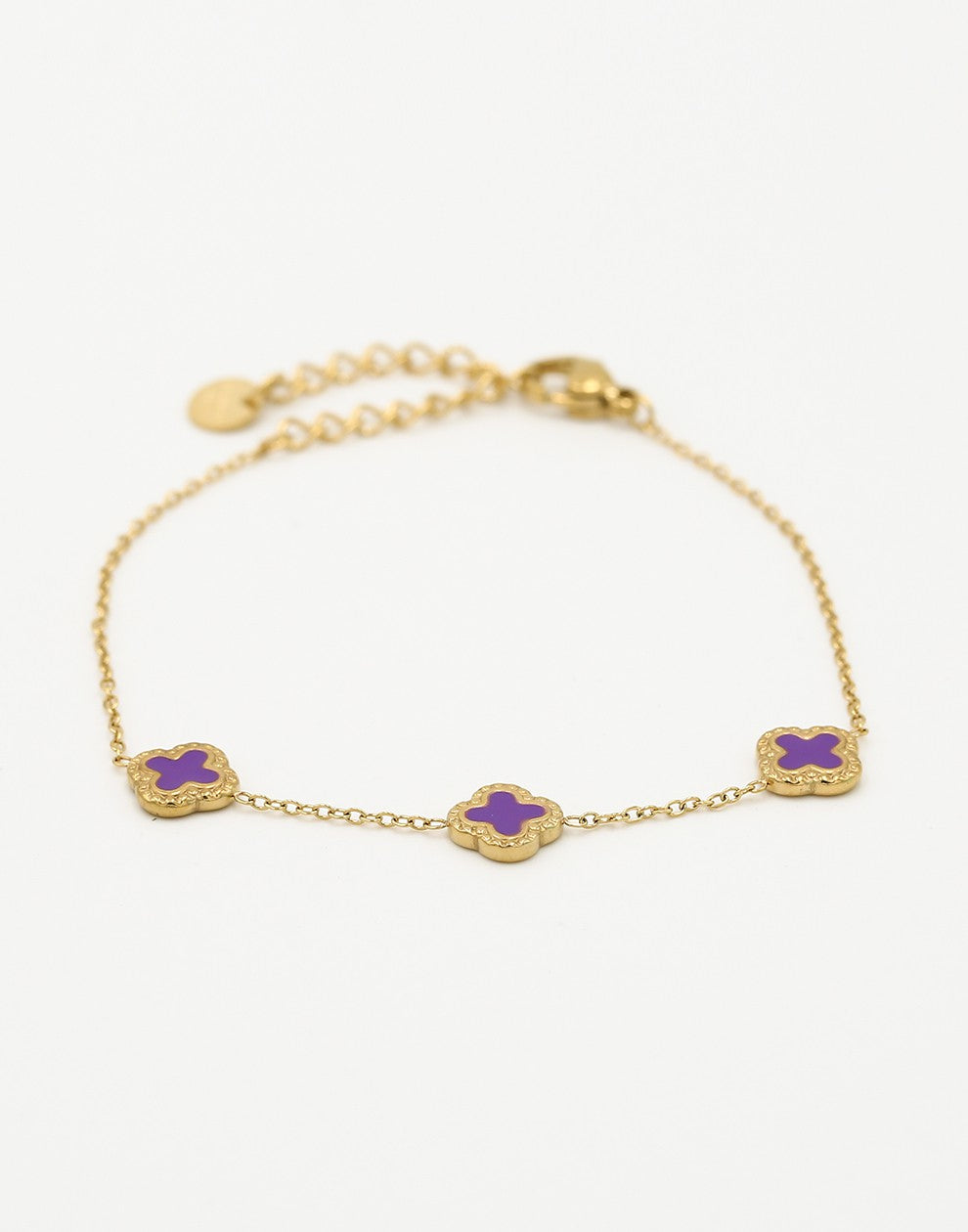 Armband klavers paars goudkleurig
