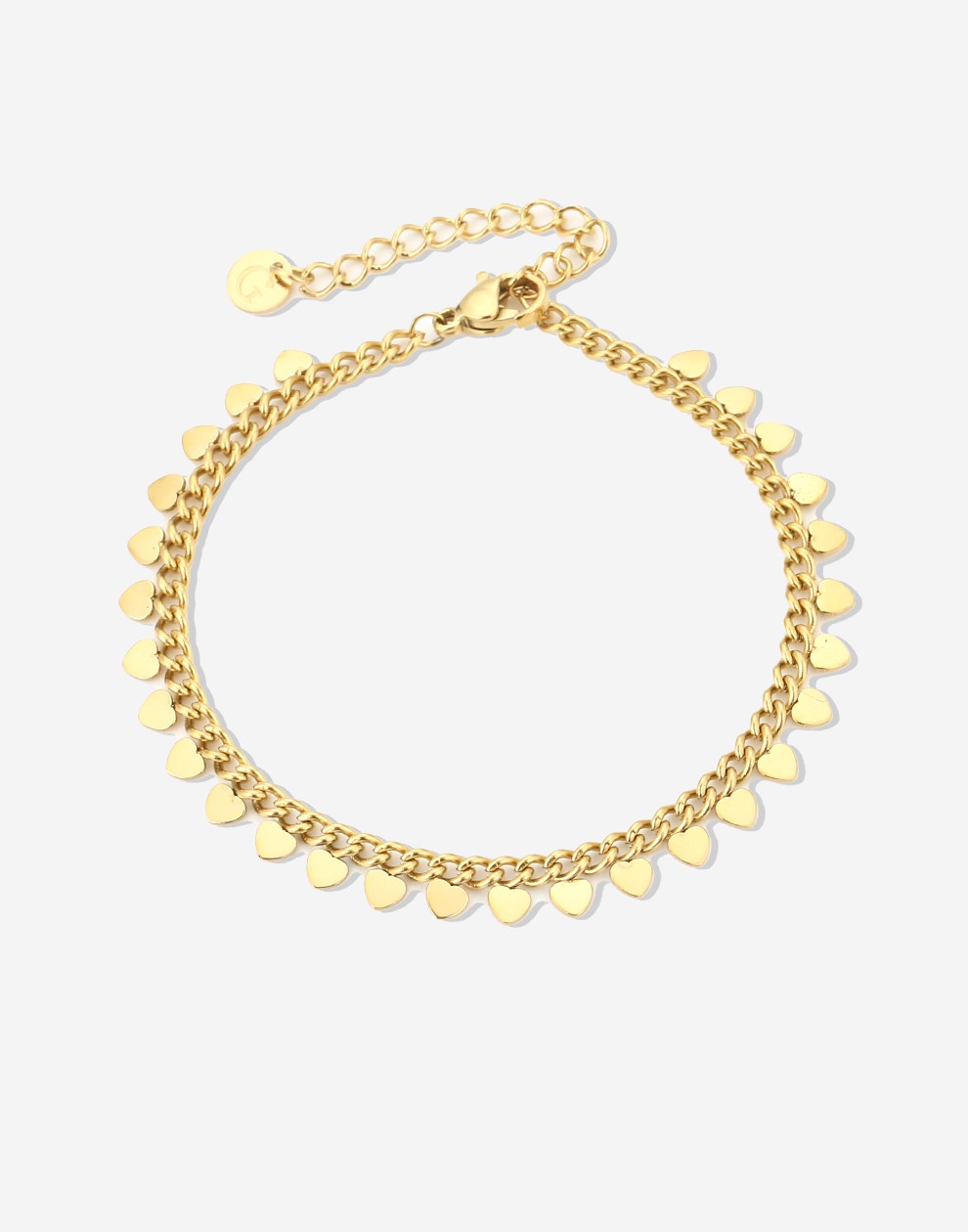 Schakelarmband met fijne hartjes goudkleurig