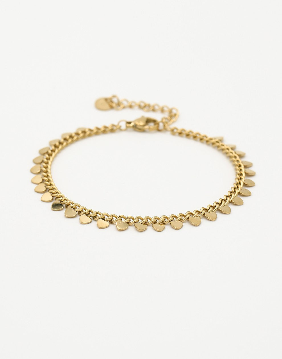 Schakelarmband met fijne hartjes goudkleurig
