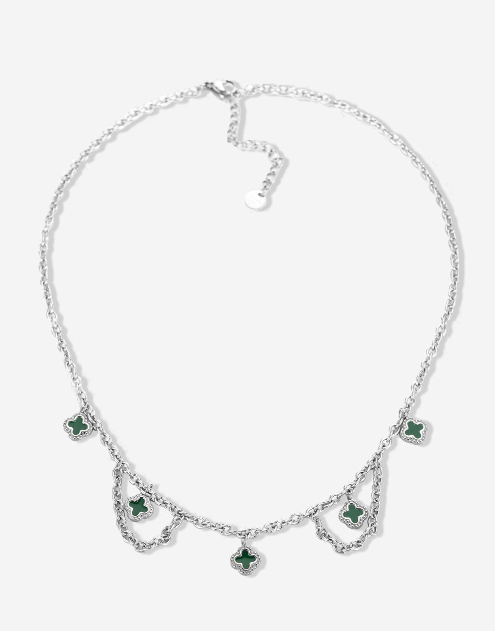 Schakelketting klavers groen zilverkleurig