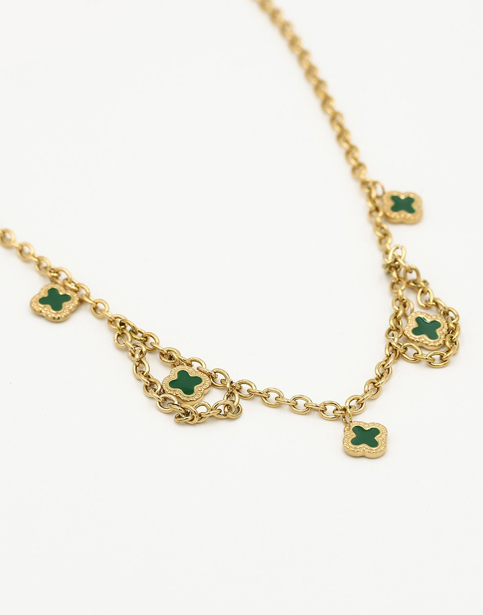 Schakelketting klavers groen goudkleurig