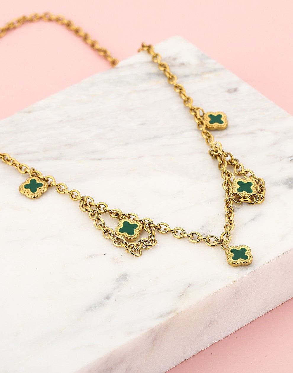 Schakelketting klavers groen goudkleurig