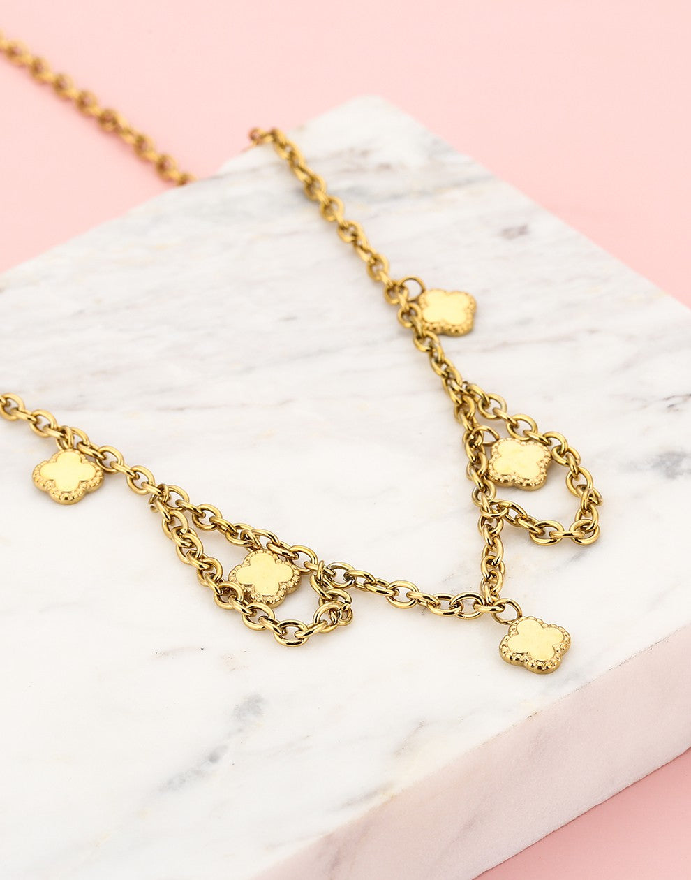 Schakelketting klavers goudkleurig