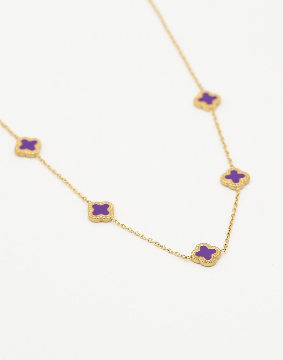 Ketting klavers paars goudkleurig