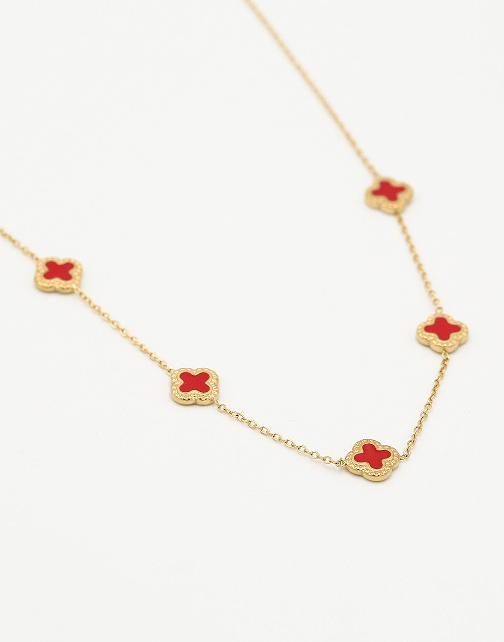 Ketting klavers rood goudkleurig
