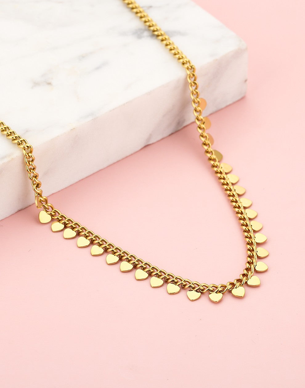 Schakelketting met hartjes goudkleurig