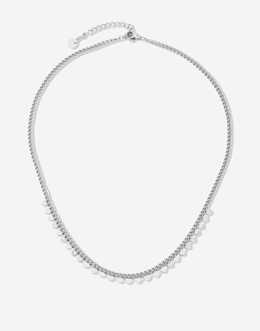 Silver-colored link chain with hearts