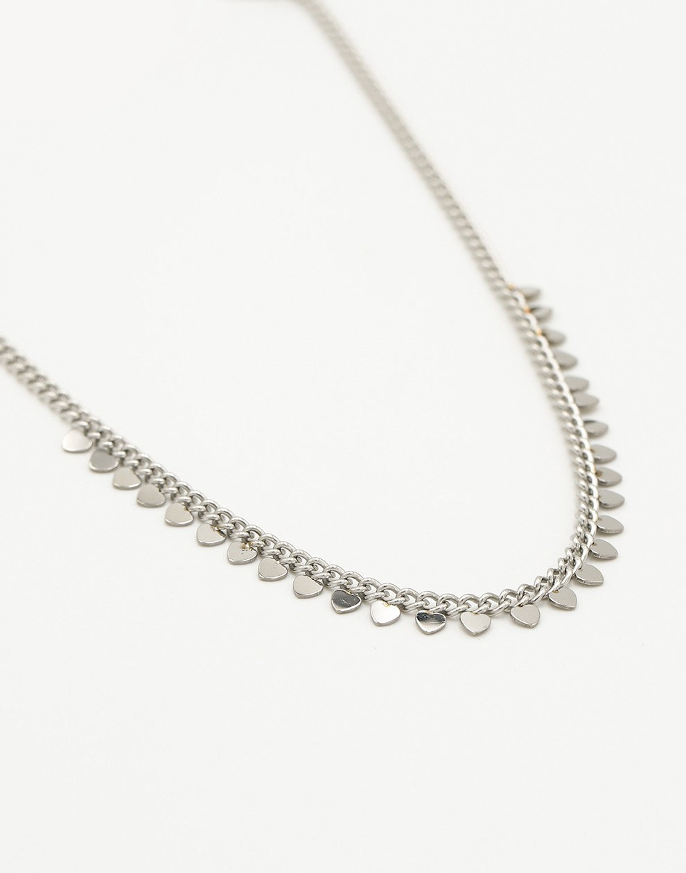 Silver-colored link chain with hearts