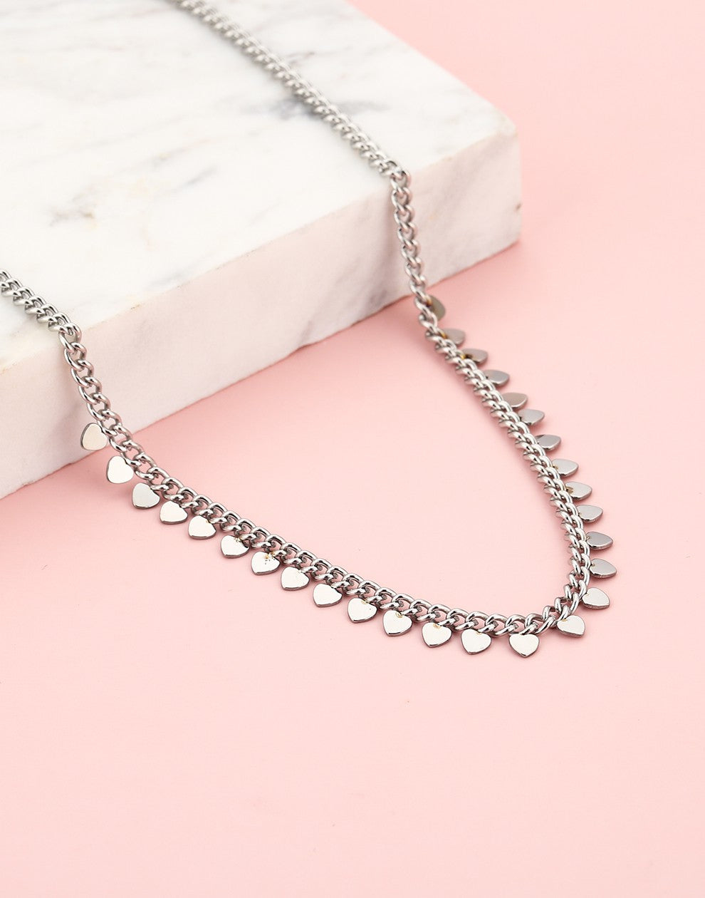 Schakelketting met hartjes zilverkleurig