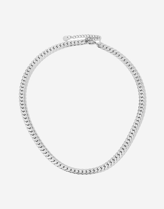 Platte schakelketting zilverkleurig