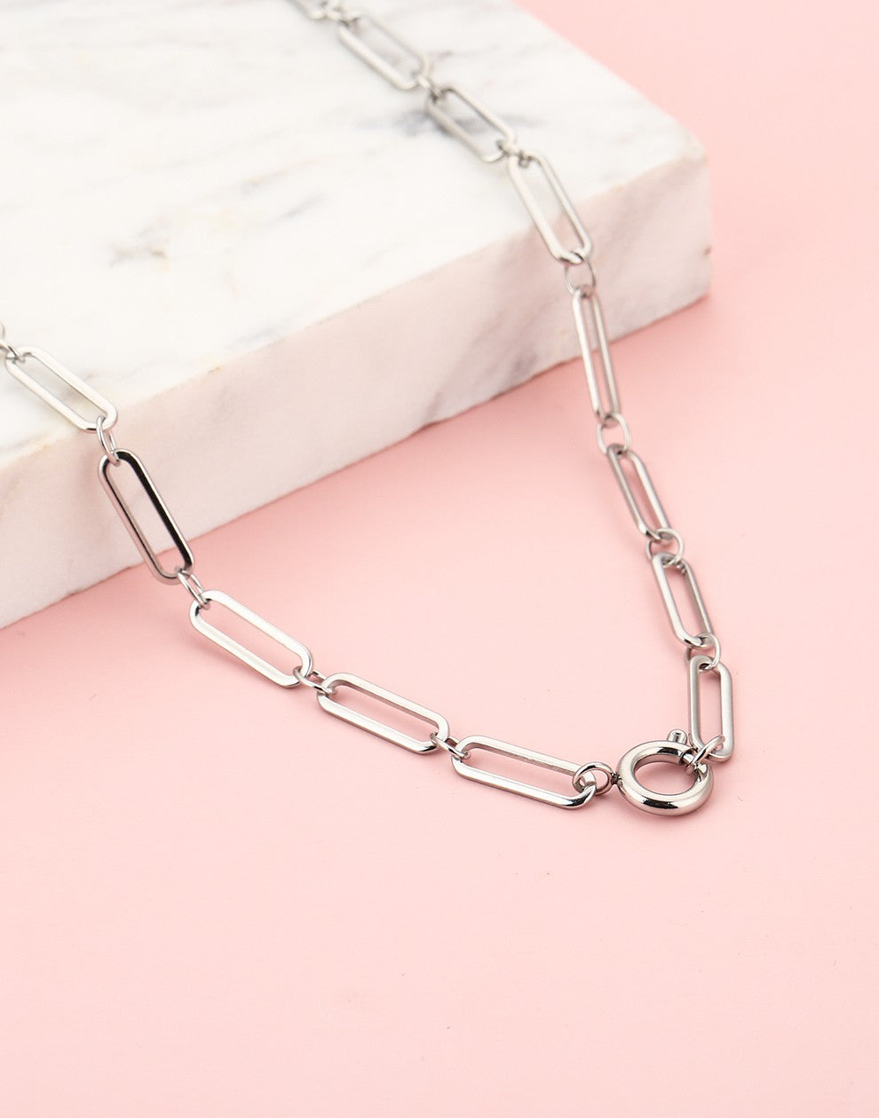 Paperclip schakelketting zilverkleurig