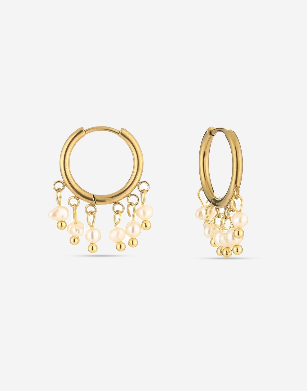 creolen met hangende parels goudkleurig