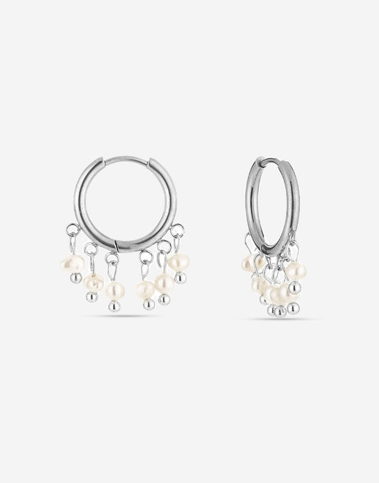 creolen met hangende parels zilverkleurig