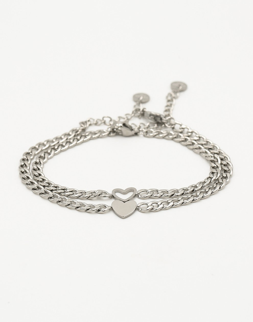Schakelarmbanden vrienden set hartjes zilverkleurig