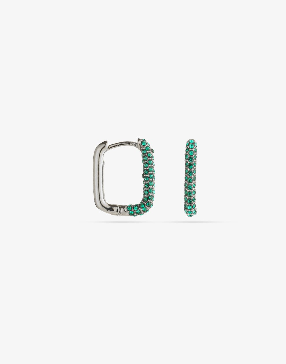 oval earrings with green silver-colored stones