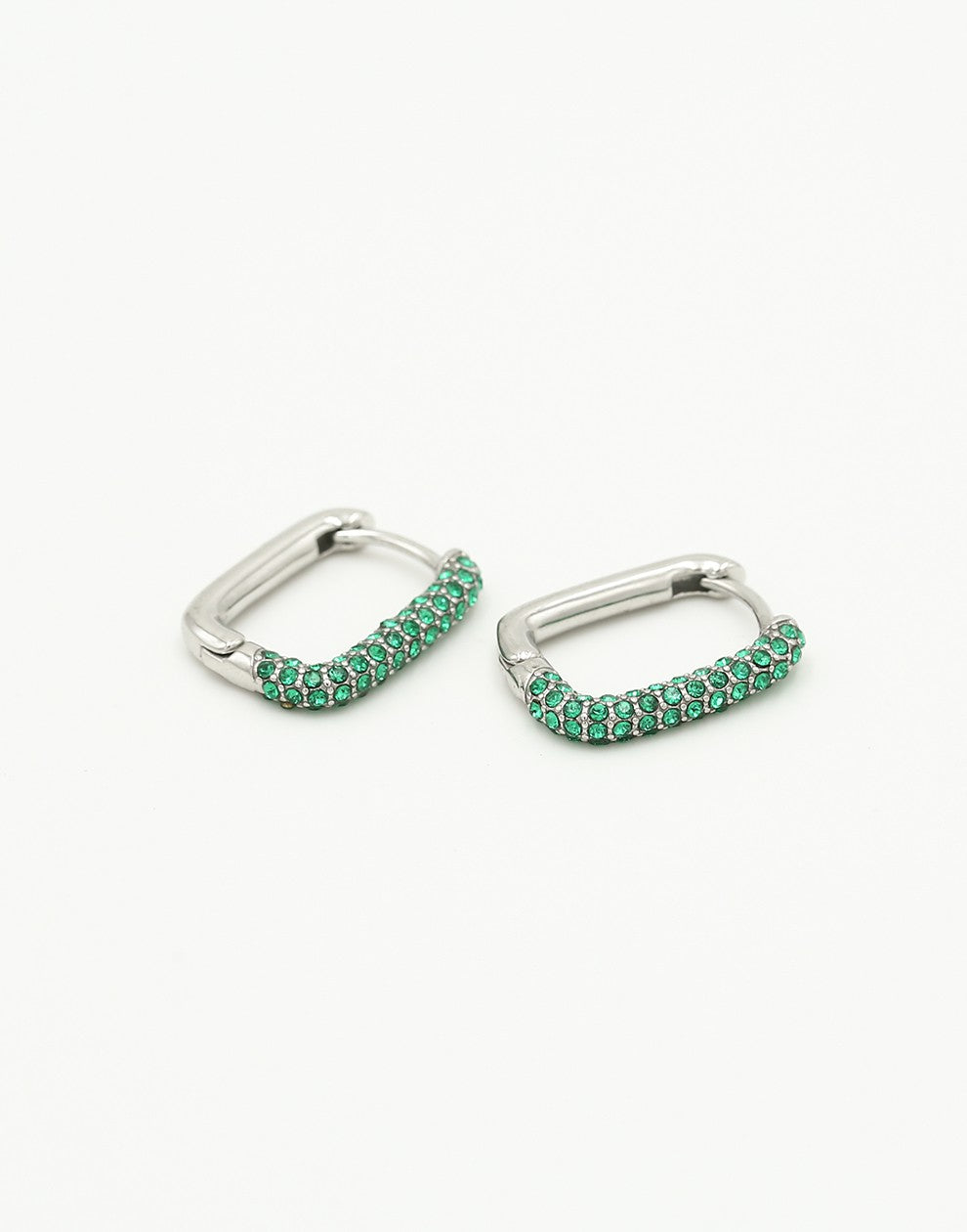 oval earrings with green silver-colored stones