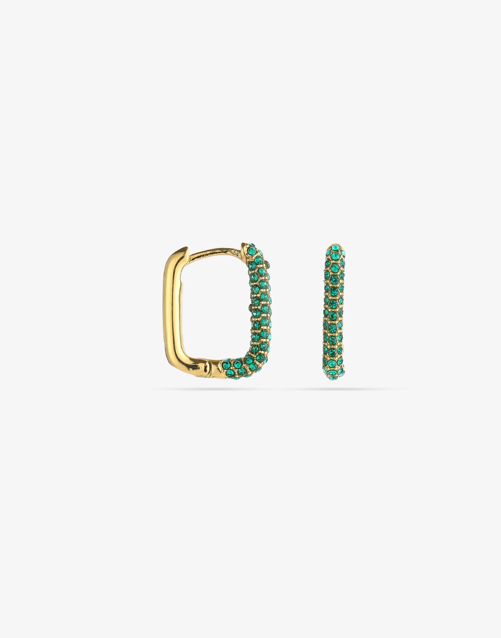 oval earrings with green and gold-colored stones
