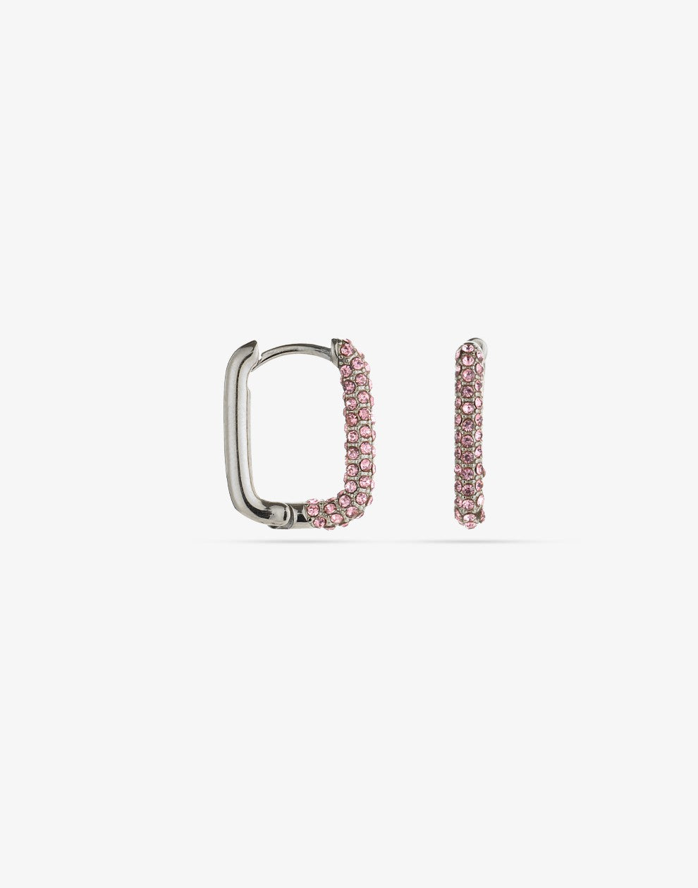 oval earrings with pink silver-colored stones