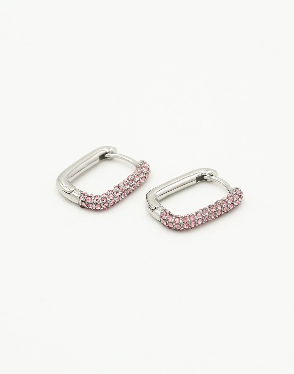 oval earrings with pink silver-colored stones