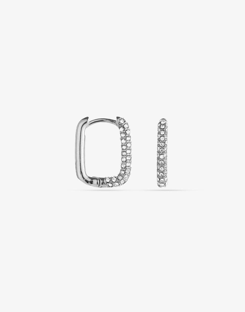 oval earrings with transparent silver-colored stones