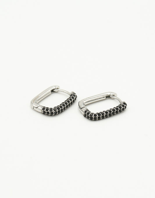 oval earrings with black and silver stones