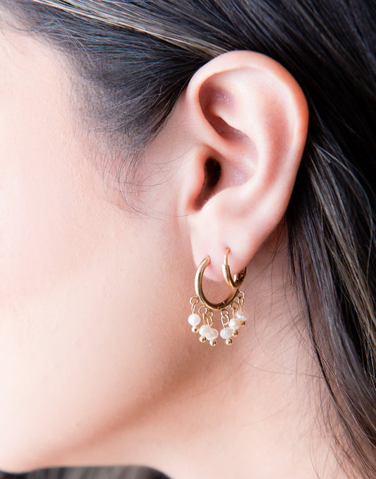 creolen met hangende parels goudkleurig