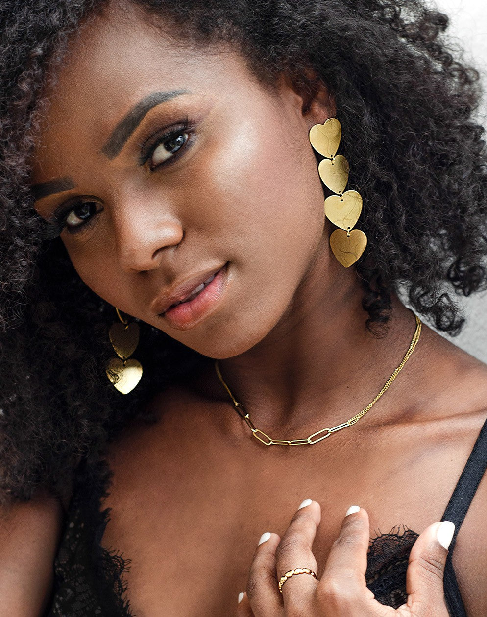 Earrings large hearts gold-colored