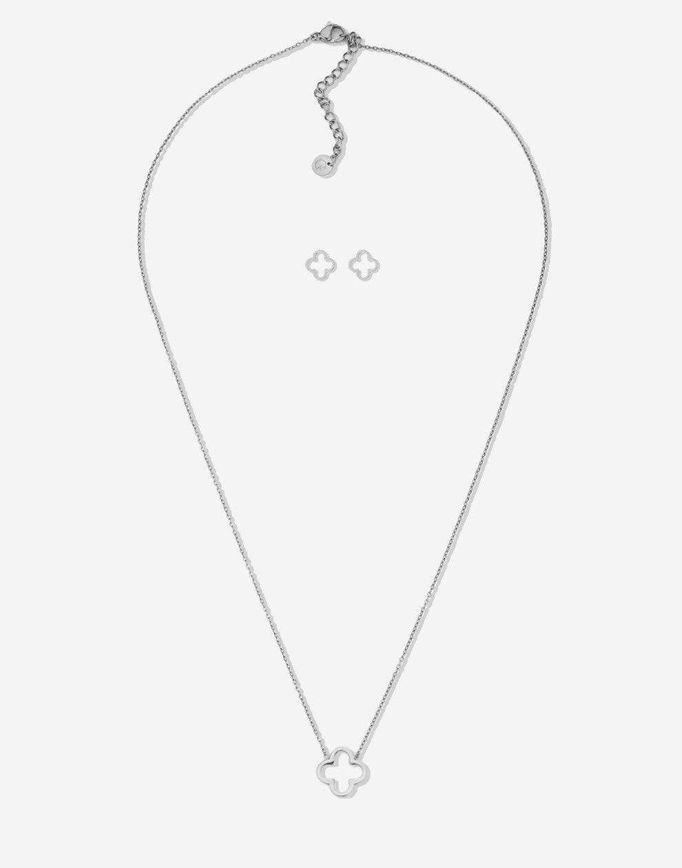 Open klaver sieraden set zilverkleurig