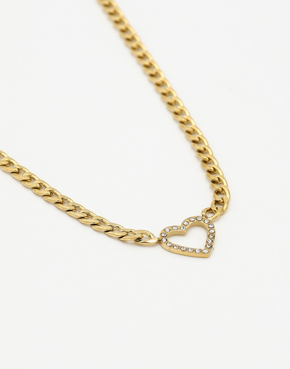 schakelketting hartje strass goudkleurig