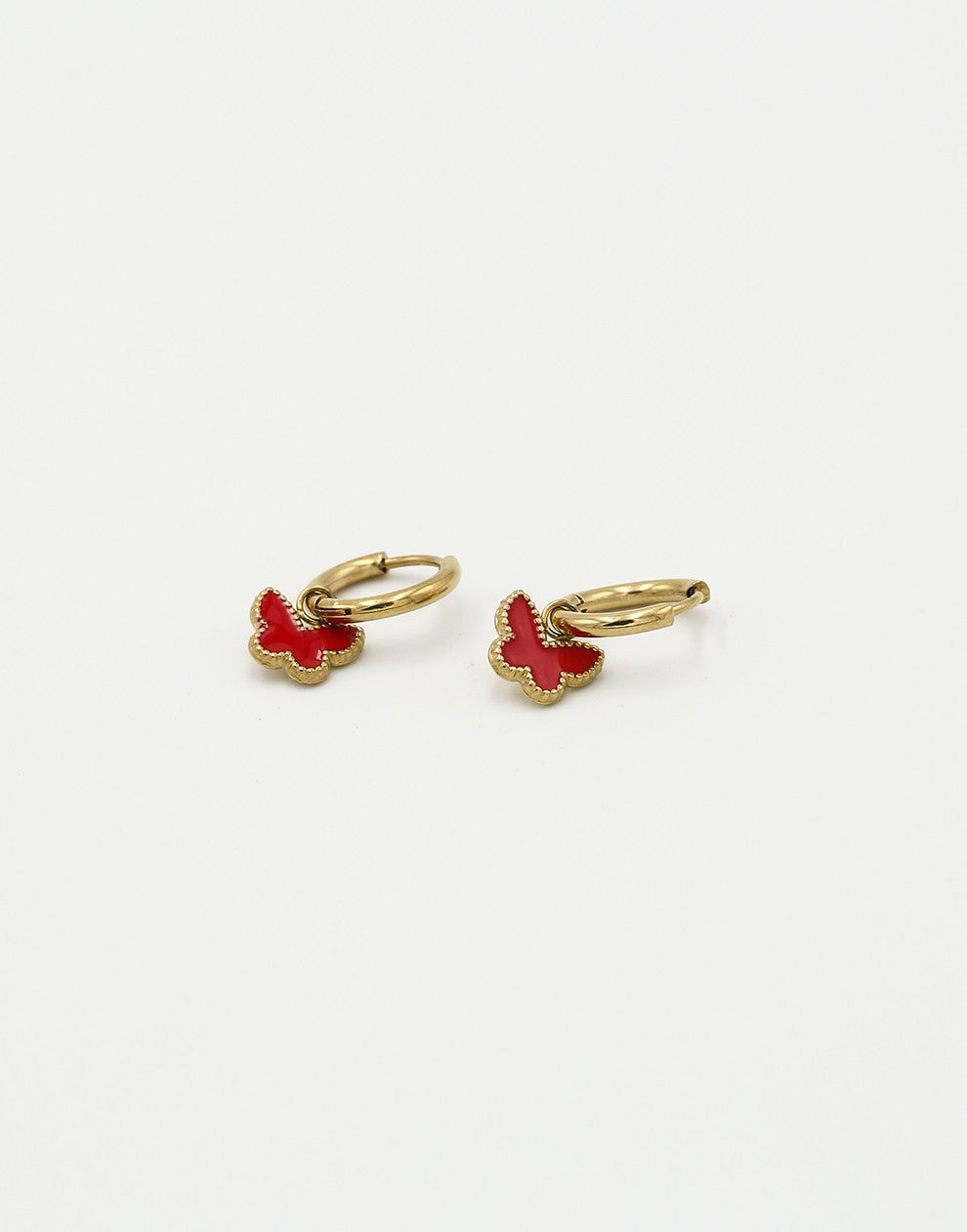 earrings butterfly red gold colored