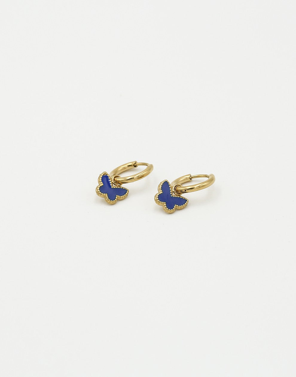 oorringen vlinder blauw goudkleurig