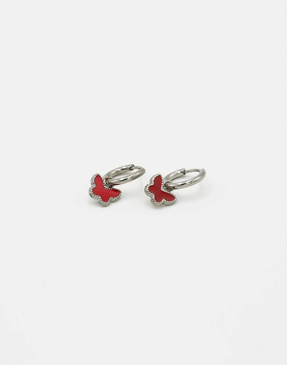 earrings butterfly red silver colored