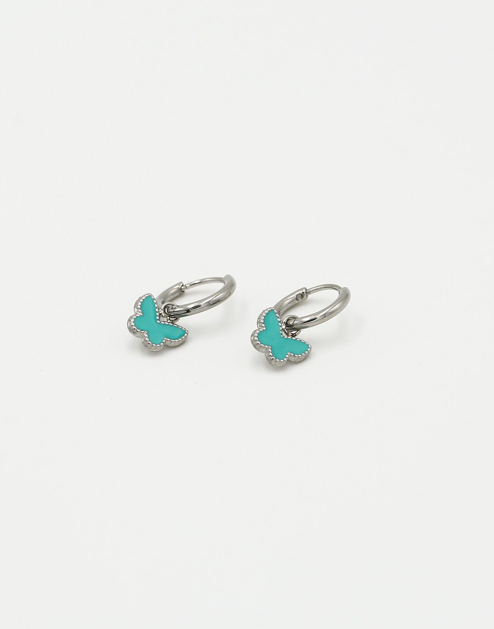 oorringen vlinder turquoise zilverkleurig