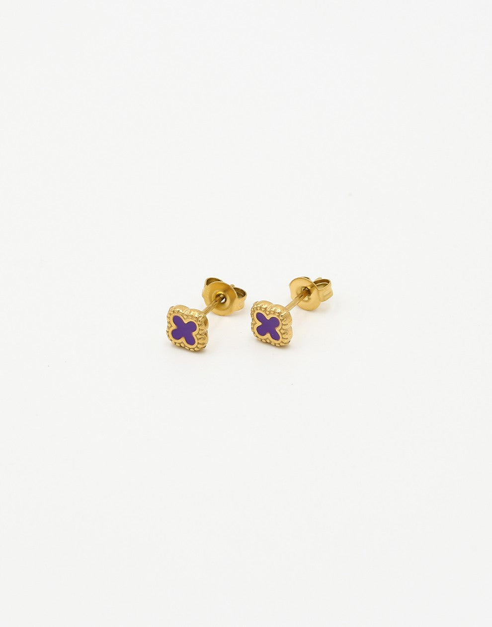 Studs klavers paars goudkleurig