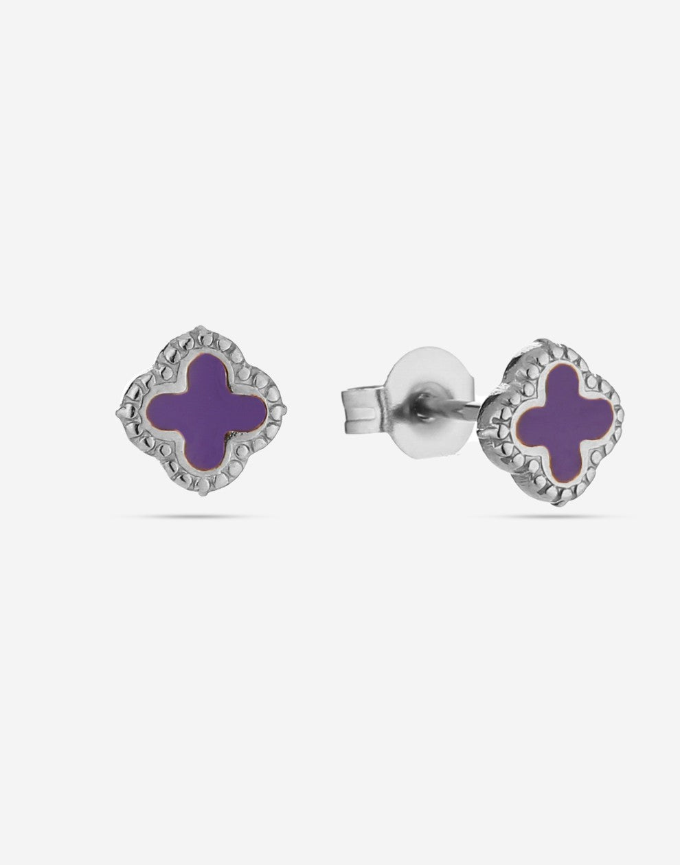 Studs clovers purple silver colored