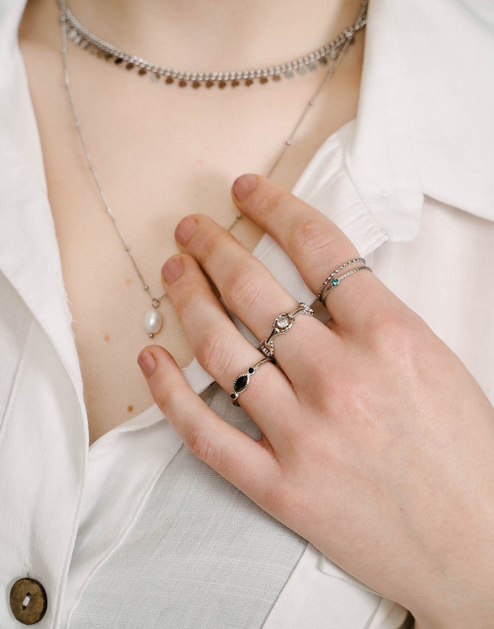 Ringen set steentjes zilverkleurig