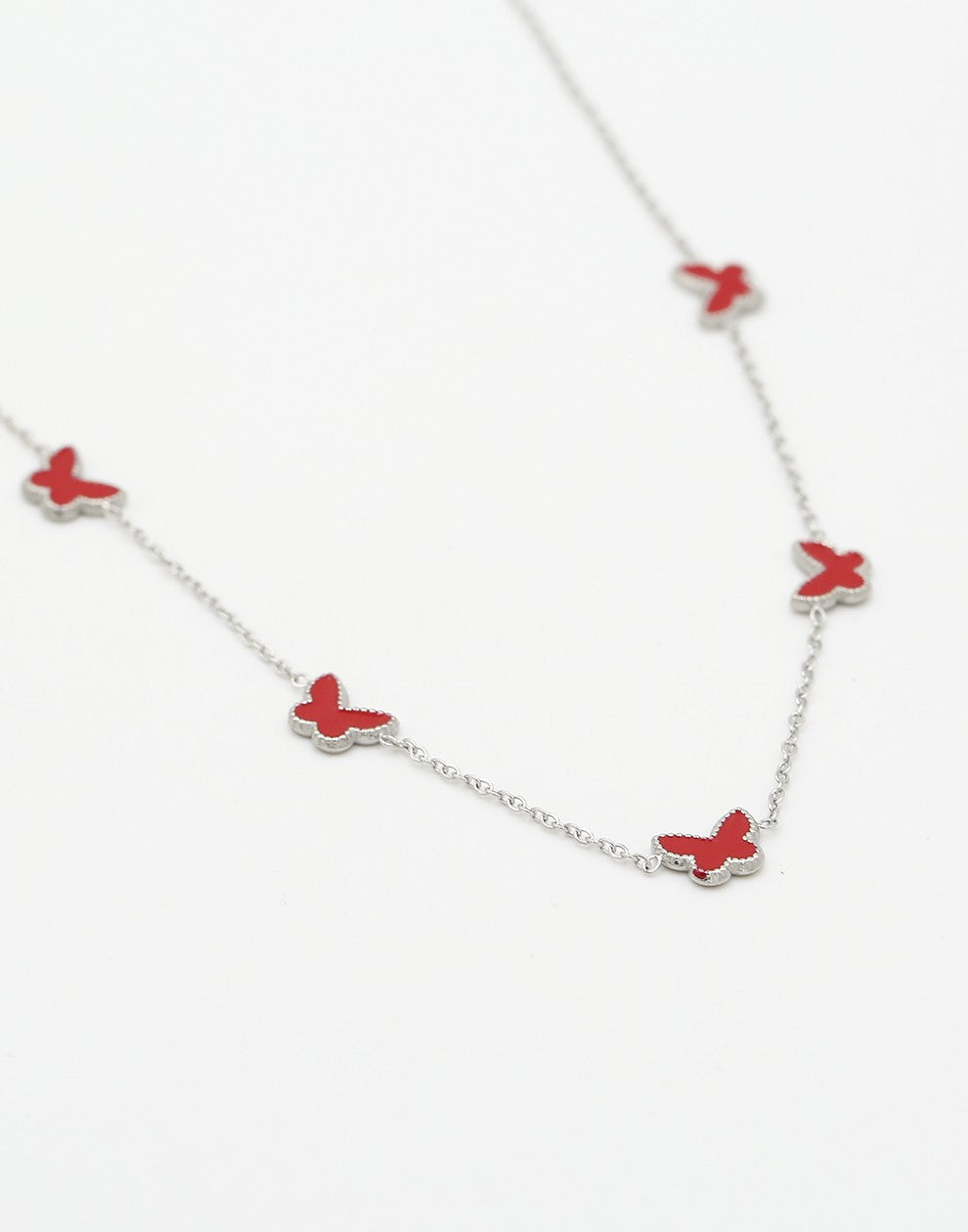Ketting vlinders rood zilverkleurig