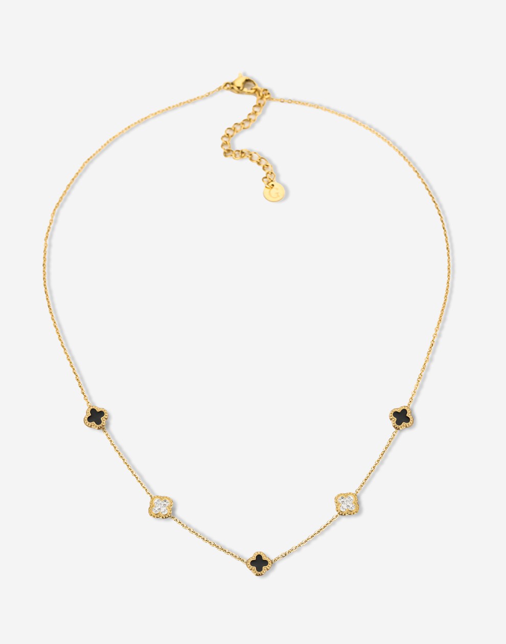 Ketting klavers zwart met strass