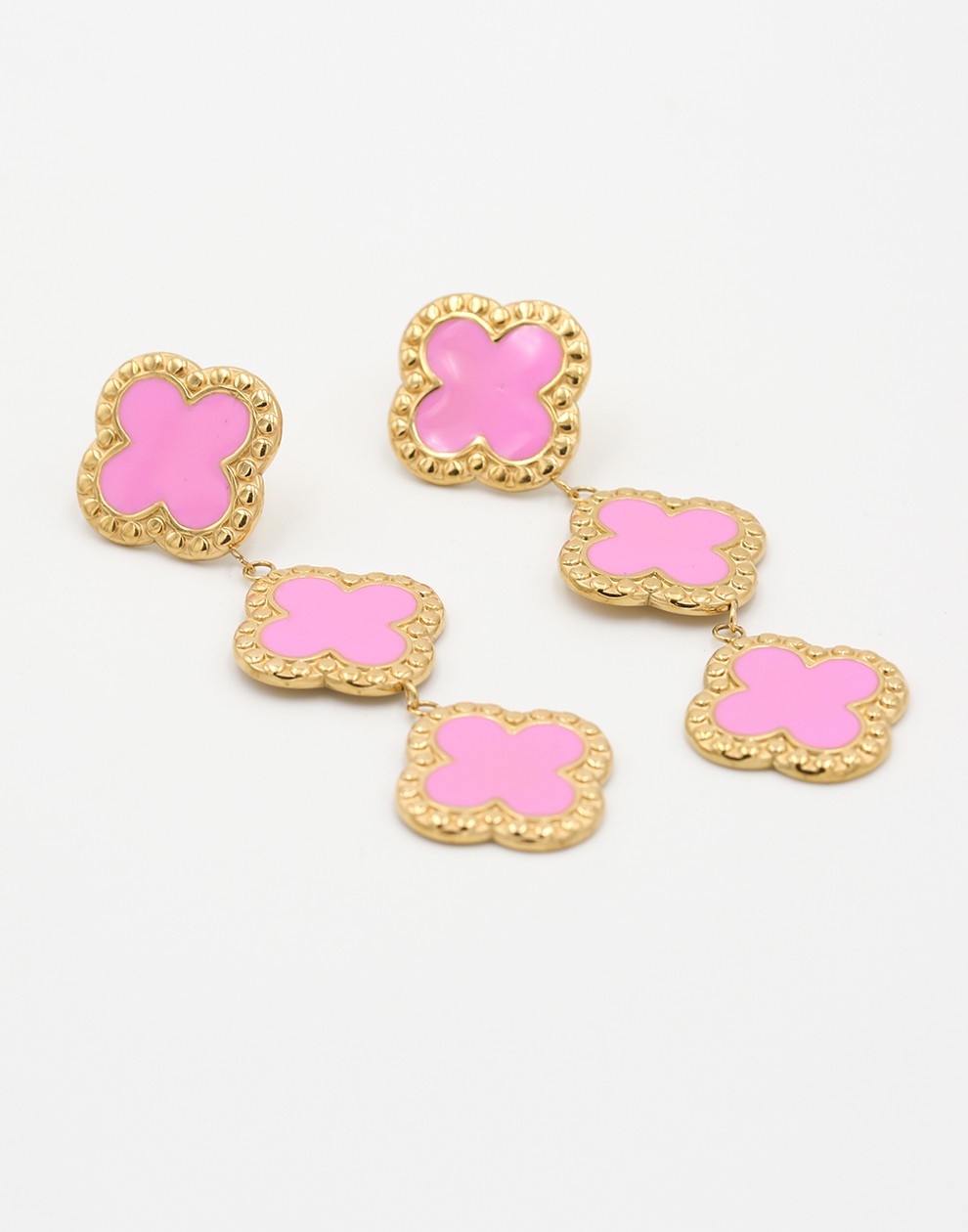 Klavers oorbellen hanger roze