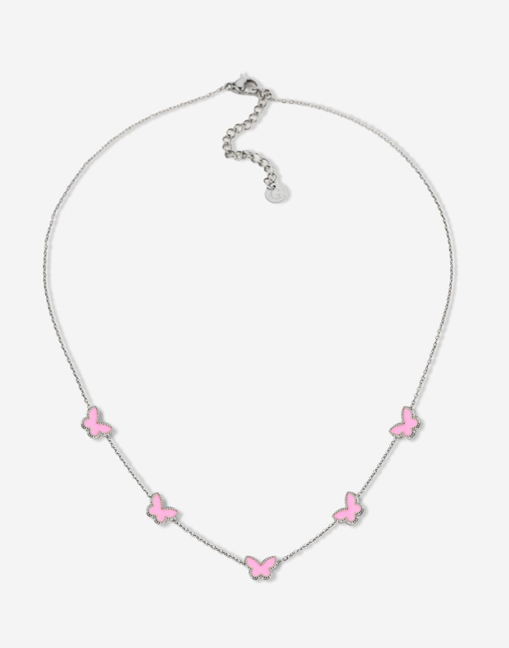 Ketting vlinders roze zilverkleurig