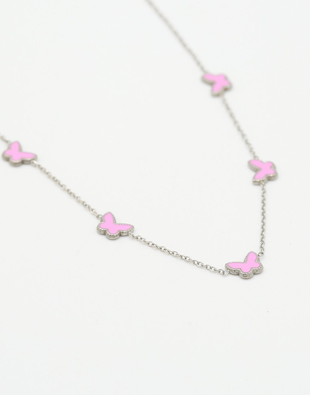 Ketting vlinders roze zilverkleurig